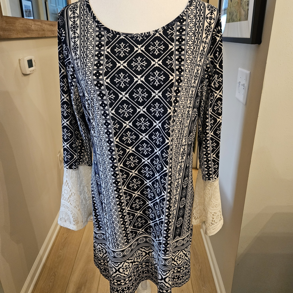 Blue and White Patterned Dress